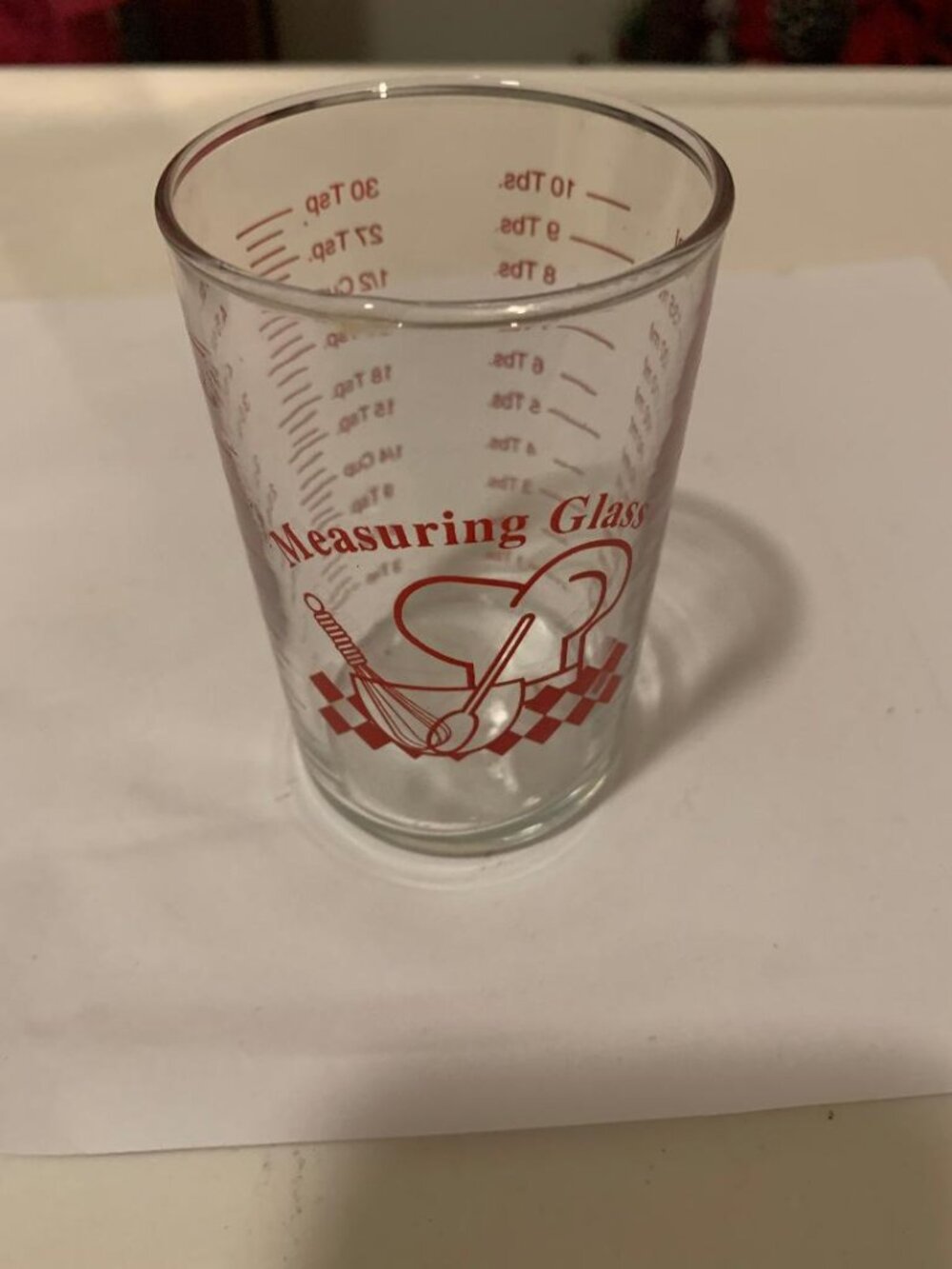 5-Ounce Measuring Glass Clear with Red Print Chef Hat 3 1/2" Tall -LOT20-29